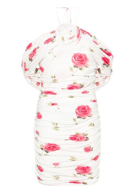 Cream rose-print ruched minidress - women